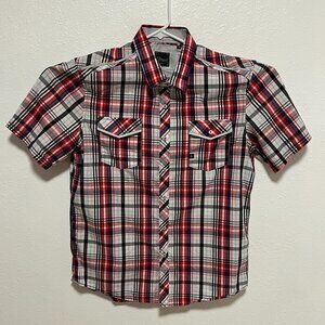 7 Diamonds Shirt Plaid Short Sleeve Casual Button Down Red Men's size XL